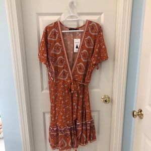 Burt Orange Flowered Wrap Dress